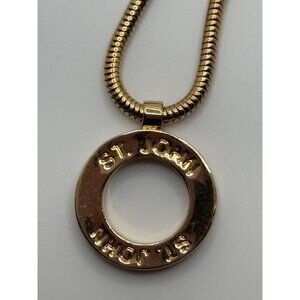 Vintage St John Gold Tone Open Circle Logo Pendant Snake Chain Necklace